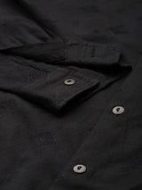 Men's Black Casual Regular Fit Textured Full Sleeves Shirt