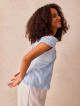 Women's Blue Off Shoulder Front Buttoned Top