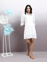 Women's White Party Wear A-line Dress