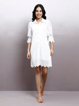 Women's White Party Wear A-line Dress