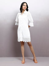 Women's White Party Wear A-line Dress