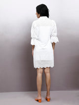 Women's White Party Wear A-line Dress