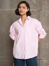 Women's Pink & White Striped Oversized Shirt