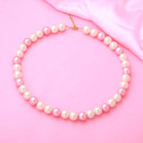 Women's Gold Plated Elegant Single Line Pink and White Pearl Necklace