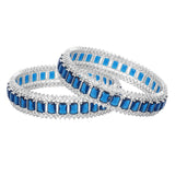 Women's Rhodium Plated Blue American Diamond Bangles 2.6 Size|Glamour and Elegance