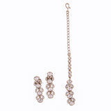 Women's and Girls Elegant Rectangle Shape CZ Studded Gold Plated Choker Necklace Set with Maangtikka