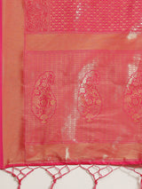 Women's Kanjeevaram Silk Pink Woven Design Woven saree with Blouse Piece