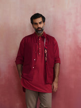 Men's Maroon Festive Printed Regular Fit Sleeveless Reversible Jacket