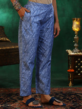 Women's Blue Leheriya Printed and Kurta With Lining & Trouser With Printed Kota Dupatta