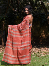 Women's Orange Pure Cotton Saree