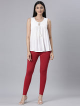 Women's Solid Dark Red Mid Rise Premium Legging