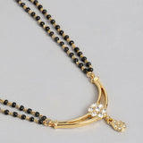 Women's Gold Plated Flower Designer Double Line Mangalsutra Necklace Set