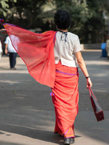 Women's Orange Mul Cotton Saree