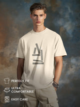 Men's Beige Half Sleeves Graphic Printed Cotton Tshirt