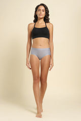 Women's Silver Solid Elasticated Mid Rise Panty
