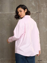 Women's Pink & White Striped Oversized Shirt