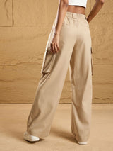 Women's Beige Casual Solid Straight Fit Cargos