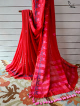 Women's Red Cotton Saree