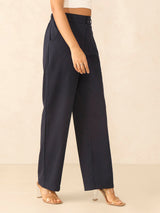 Women's Blue Casual Straight Fit Trouser