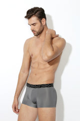 Men's Grey Regular Fit 4 Way Stretch 3D Logo Waistband Solid Tactel Trunk - Pack of 1