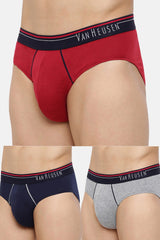 Men's Multicolor Briefs - 100% Cotton Anti Bacterial, Colour Fresh, Moisture Wicking - Pack of 3