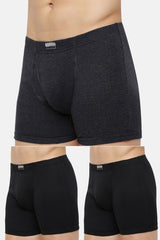 Men's Dark Grey, Pure Black & Pure Black Combed Cotton Solid Anti Bacterial Boxer Briefs - Pack of 3