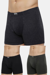 Men's Pure Black, Dark Grey,Peat Combed Cotton Solid Anti Bacterial Boxer Briefs - Pack of 3