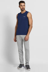 Men's Navy Regular Fit Swift Dry Odour Shield Solid Vest - Pack of 1