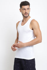 Men's White Sport Regular Fit Ultra Soft Wider Straps Solid Vest - Pack of 2