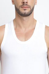 Men's White Sport Regular Fit Ultra Soft Wider Straps Solid Vest - Pack of 2