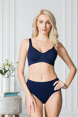 Women's Navy Solid Hook Bra