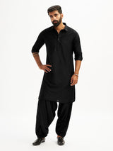 Men's Black Viscose Traditional Pathani Khan Suit Set