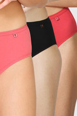 Women's Assorted Solid Elasticated Mid Rise Panty - Pack of 3