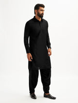 Men's Black Viscose Traditional Pathani Khan Suit Set
