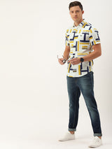 Men's Slim Fit Abstract Printed Half Sleeves Cutaway Collar Casual Shirt