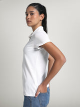 Womens White Casual Regular Half Sleeves Polo Tshirt