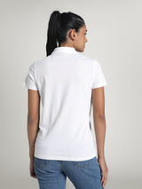 Womens White Casual Regular Half Sleeves Polo Tshirt