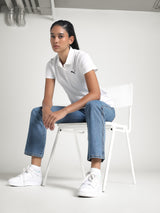 Womens White Casual Regular Half Sleeves Polo Tshirt