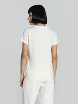 Womens White Casual Regular Fit Half Sleeves Tshirt