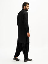 Men's Black Viscose Traditional Pathani Khan Suit Set