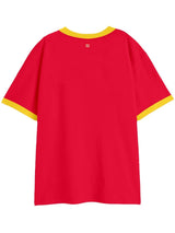 Girls Red Casual Printed Regular Fit Half Sleeves Tshirt