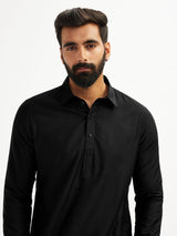 Men's Black Viscose Traditional Pathani Khan Suit Set
