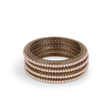 Women's Glimmery Pearl Antique Gold Plated Bangles - Set of 4