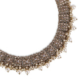 Women's Dazzling Squire Shape Oval Silver Antique Gold Plated Choker Jewellery Set