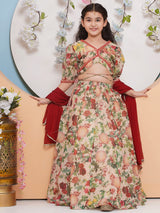 Girls Printed Mirror Work Ready to Wear Lehenga and Blouse with Dupatta