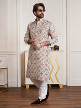 Men's Multicolor Full Sleeves Straight Cotton Kurta