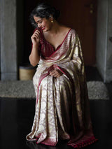 Women's Silver Silk Georgette Saree