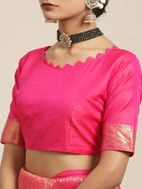 Women's Kanjeevaram Silk Pink Woven Design Woven saree with Blouse Piece