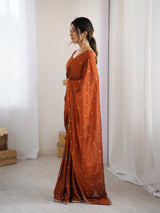 Women's Pure Georgette Brown Embellished Designer Saree With Blouse Piece