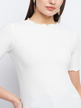 Women's White Casual Regular Fit Solid Half Sleeves Top
